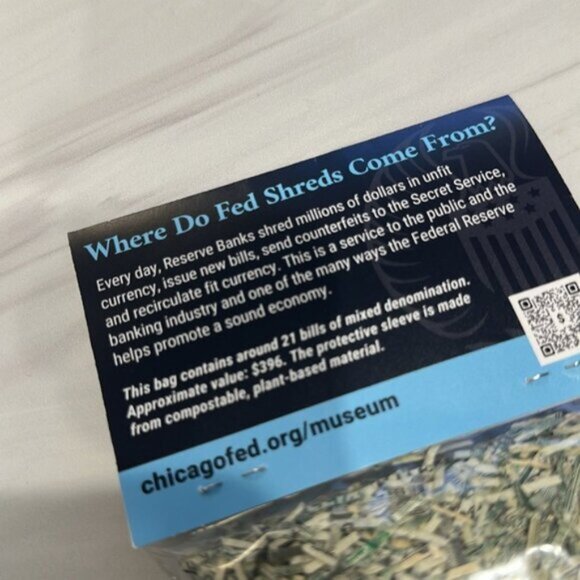 NWT Federal Reserve Bank Of Chicago Fed Shreds Souvenir Shredded Dollars - Picture 4 of 5